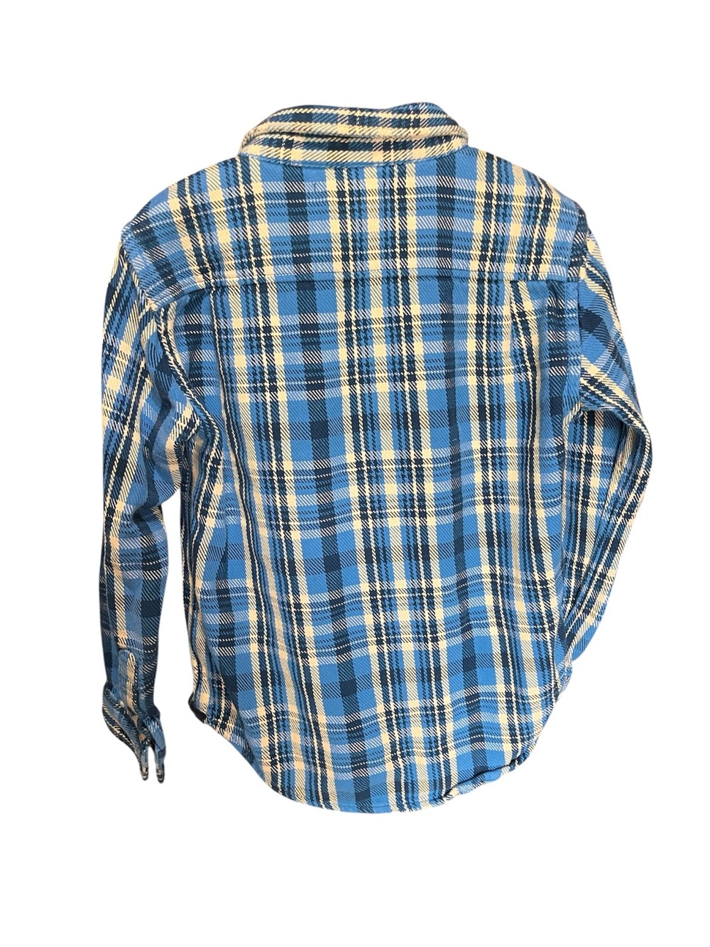 Outerknown Blue and Yellow Plaid Button Down Shacket Medium - Picture 3 of 10